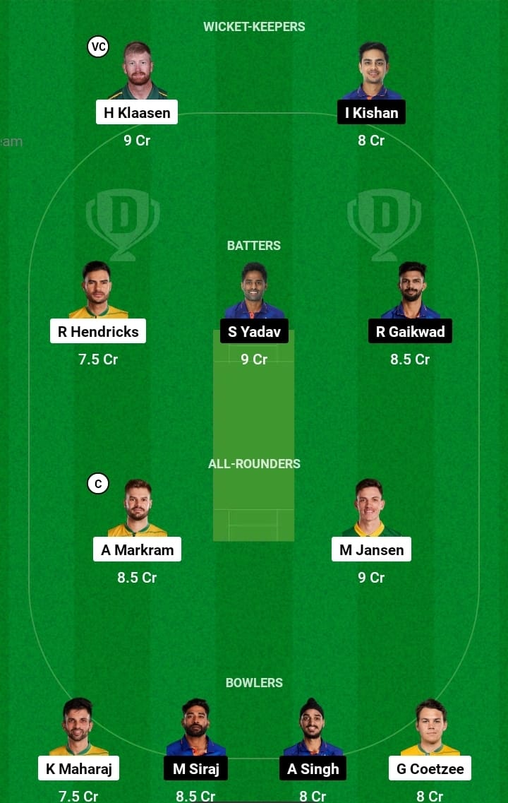 IND vs SA dream11 captain and vice captain first rank dream11 team