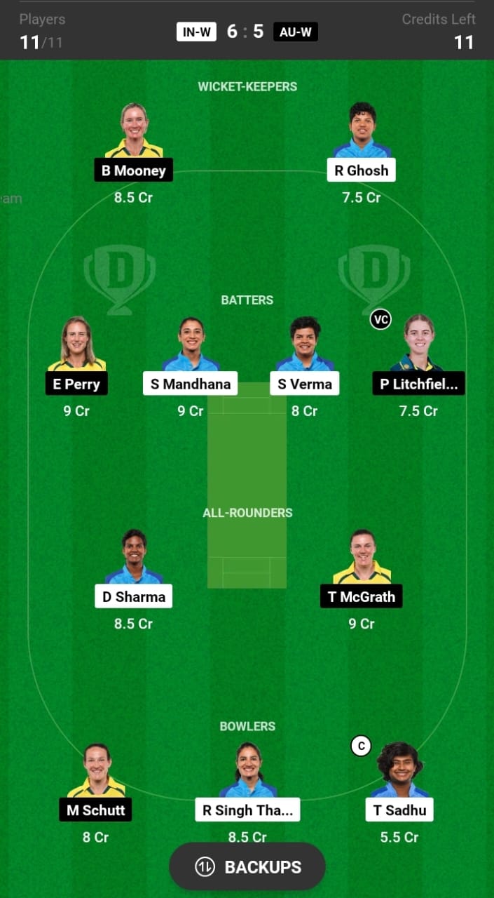 IND-W VS AUS-W 2nd T20 dream11 captain and vice captain